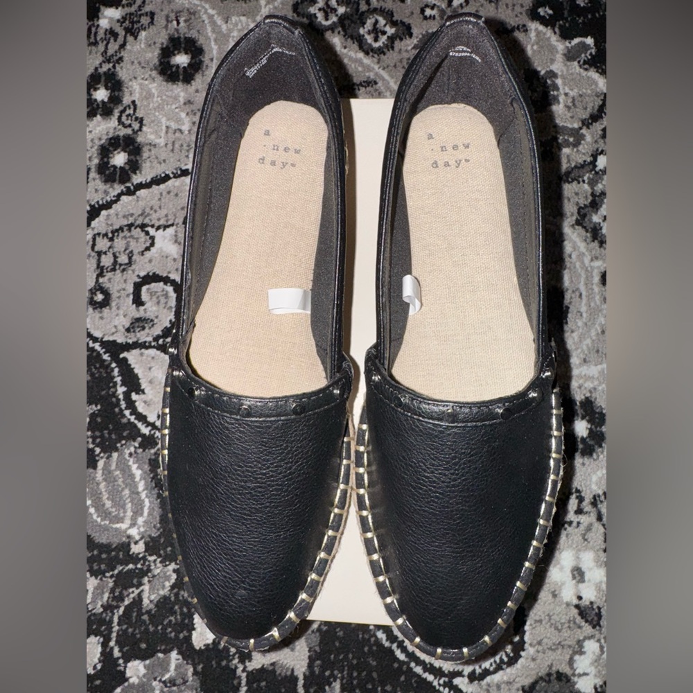 A New Day (Target brand) black & silver studded espadrille flats - size 8